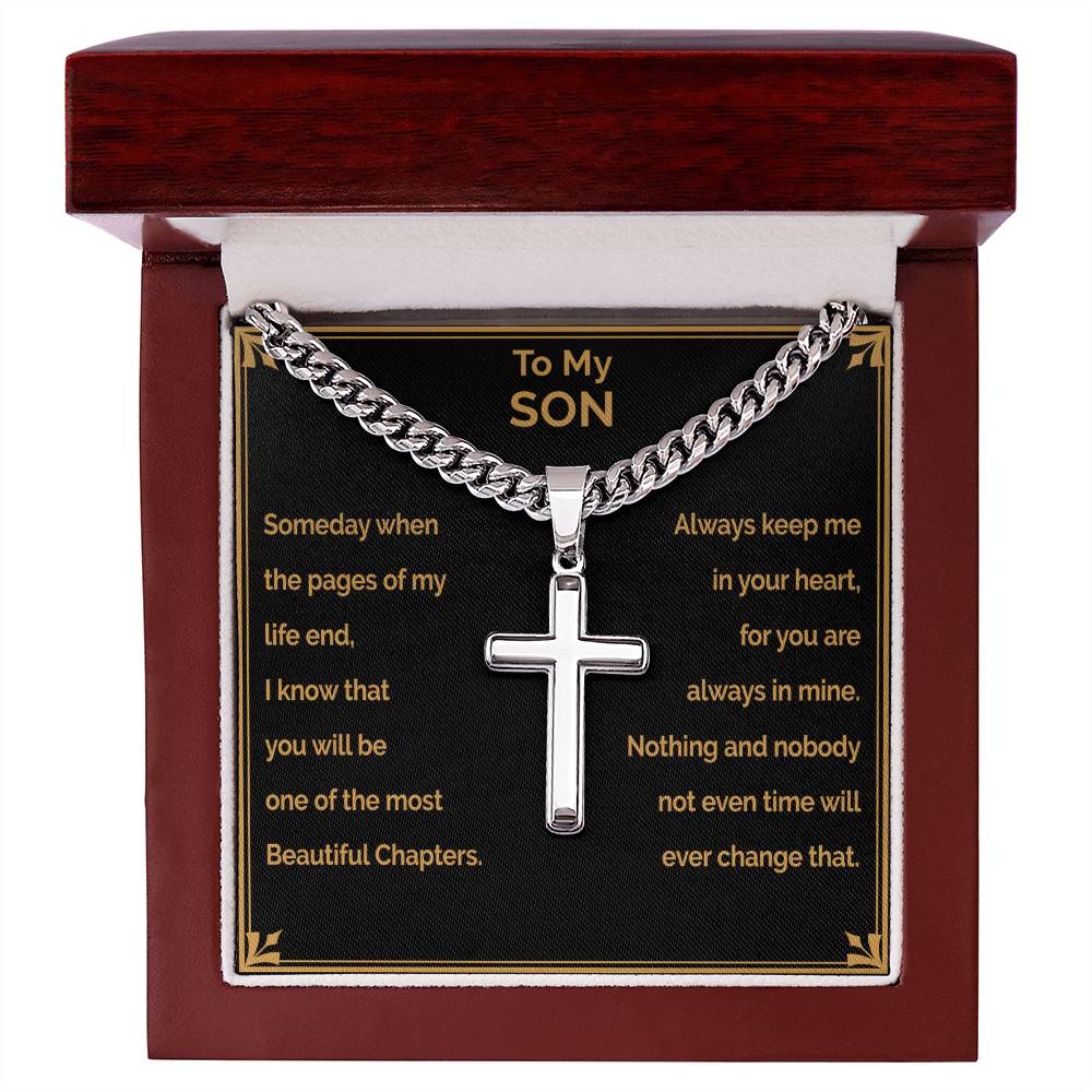 "A Gift to Son" Personalized Cuban Chain Artisan Cross Necklace - Beautiful Chapters