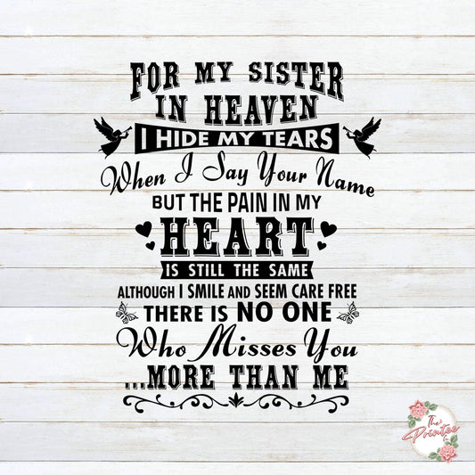Sister in Heaven I Hide My Tears SVG Digital Download